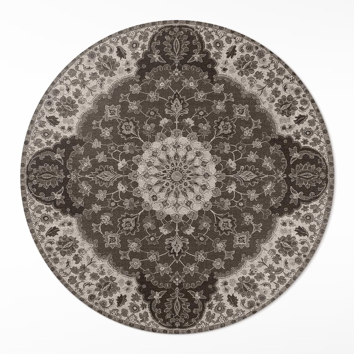 Covor interior din vinil, Wallfluent, Delicatete, Maro, Ø 120 cm, Rotund, PVC, 010260360800000282155