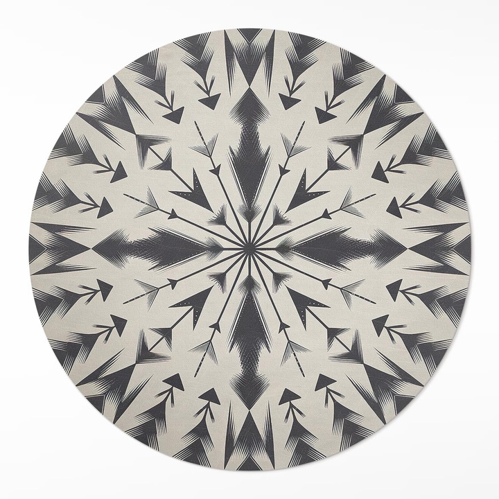 Covor de vinilacasa, Wallfluent, Sageti aztece, Gri, Ø 120 cm, Rotund, PVC, 010260360800000282157