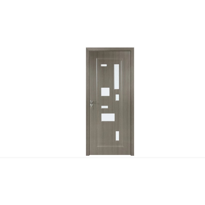 Интериорна врата със стъкло BestImp B02-78-Z, дърво, лява/дясна, сив орех, 78 х 203 см