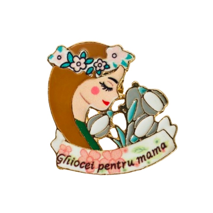 Brosa martisor "Ghiocei pentru mama", multicolor, 3x3cm