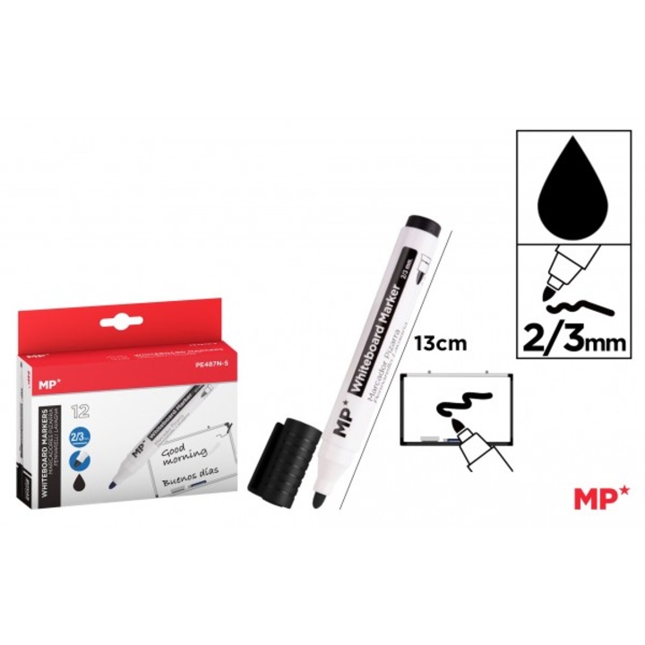 Marker whiteboard negru 2/3 mm PE487N-S
