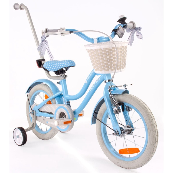 Велосипед за момичета, Sun Baby, Silver Moon, 14 инча, 3 - 5 години, кошница, водач, странични колела, стоманена рамка, син