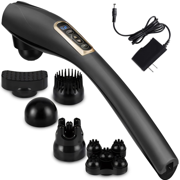 Aparat de Masaj Profesional Portabil RETOO VitalCare, cu Maner Lung, 6 Capete Interschimbabile, 10 Niveluri de Viteza, 24W, Functionare de pana la 2 Ore cu o Singura Incarcare, Ideal pentru Relaxare si Masaj Muscular Profund si Precis pe Intreg Corpul