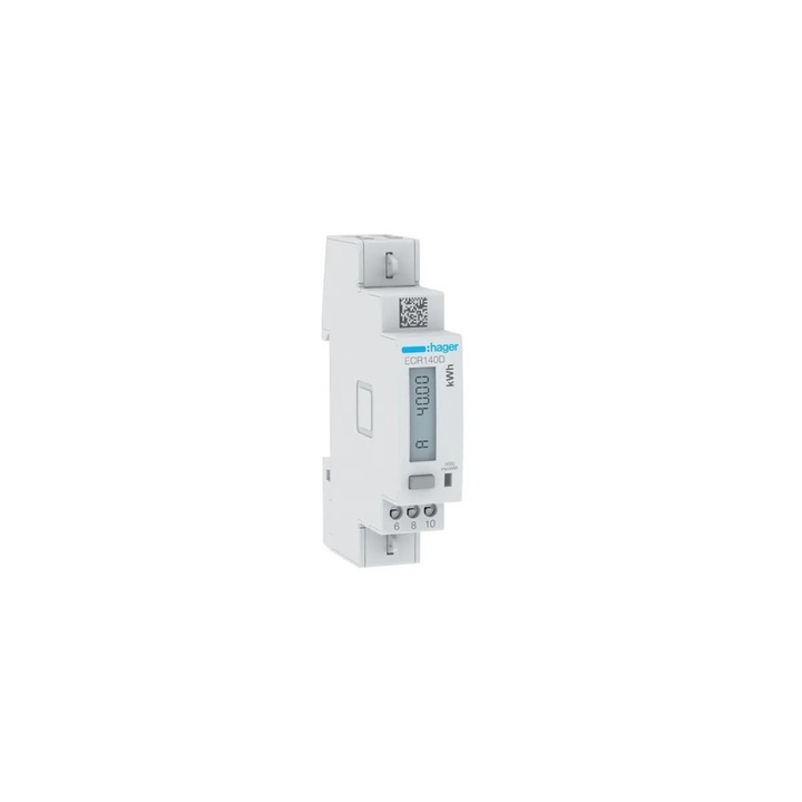 Hager 40A egyfázisú energiamérő, M-Bus és Modbus kommunikációval, LCD kijelzővel