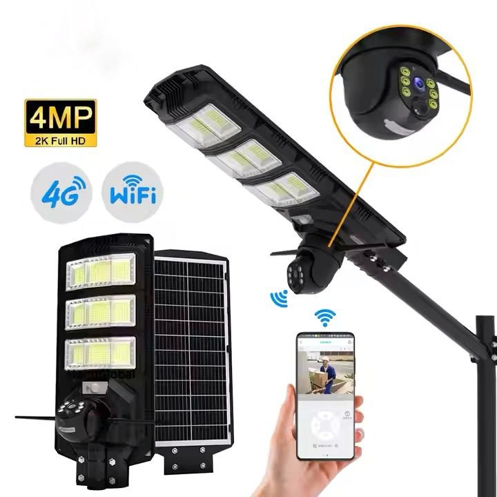 Соларна лампа с вградена камера за наблюдение, WiFi/4G, IP65, 300W