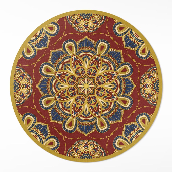Covor de vinilacasa, Wallfluent, Mandala bogat decorata, Rosu, Ø 150 cm, Rotund, PVC, 010260360830000029803