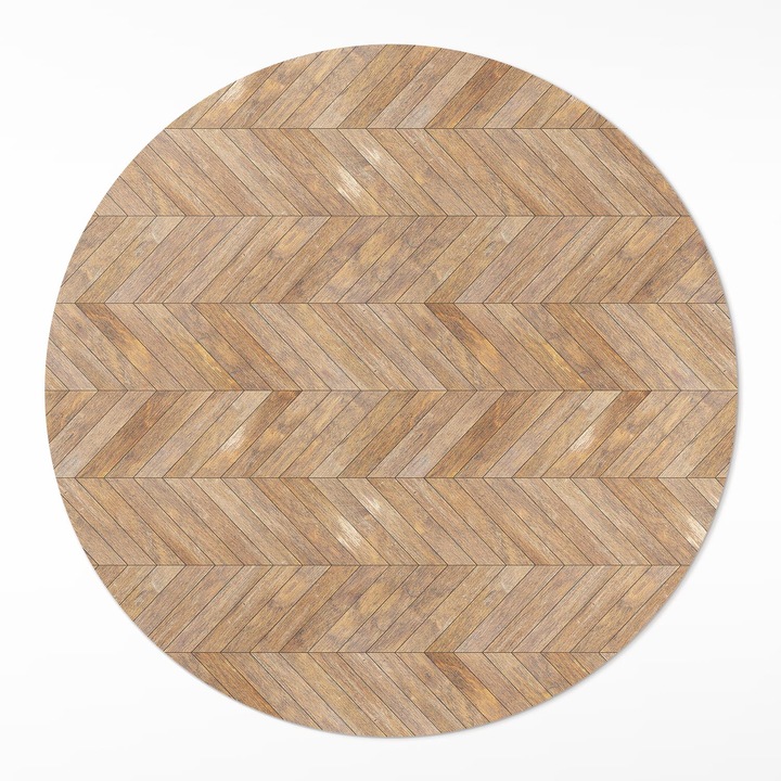 Covor de vinil, Wallfluent, Parchet de epoca in oase, Maro, Ø 140 cm, Rotund, PVC, 010260360820000033518
