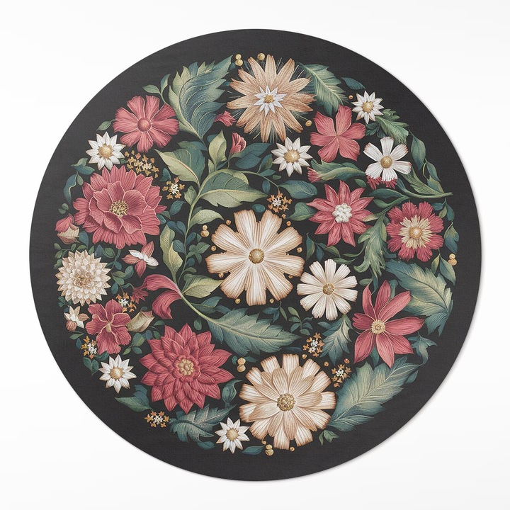 Covor de vinilacasa, Wallfluent, Flori salbatice, Bej multicolor, Ø 140 cm, Rotund, PVC, 010260360820000281877