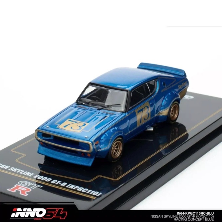 Nissan skyline 2000 gt-r (kpgc110) Kék modellautó 1:64 Inno64