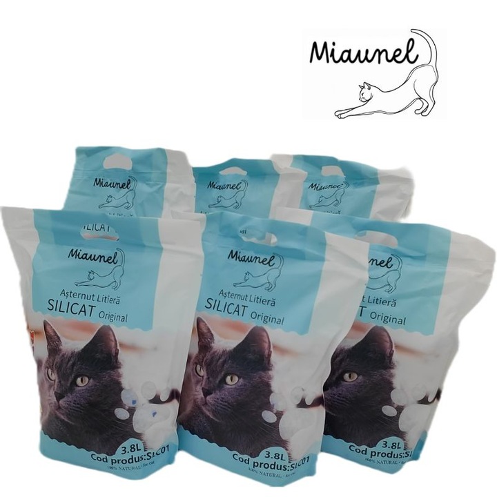 Asternut pentru litiera, MIAUNEL Silicat pisici original, Pachet ECONOMIC (6*3.8 l)