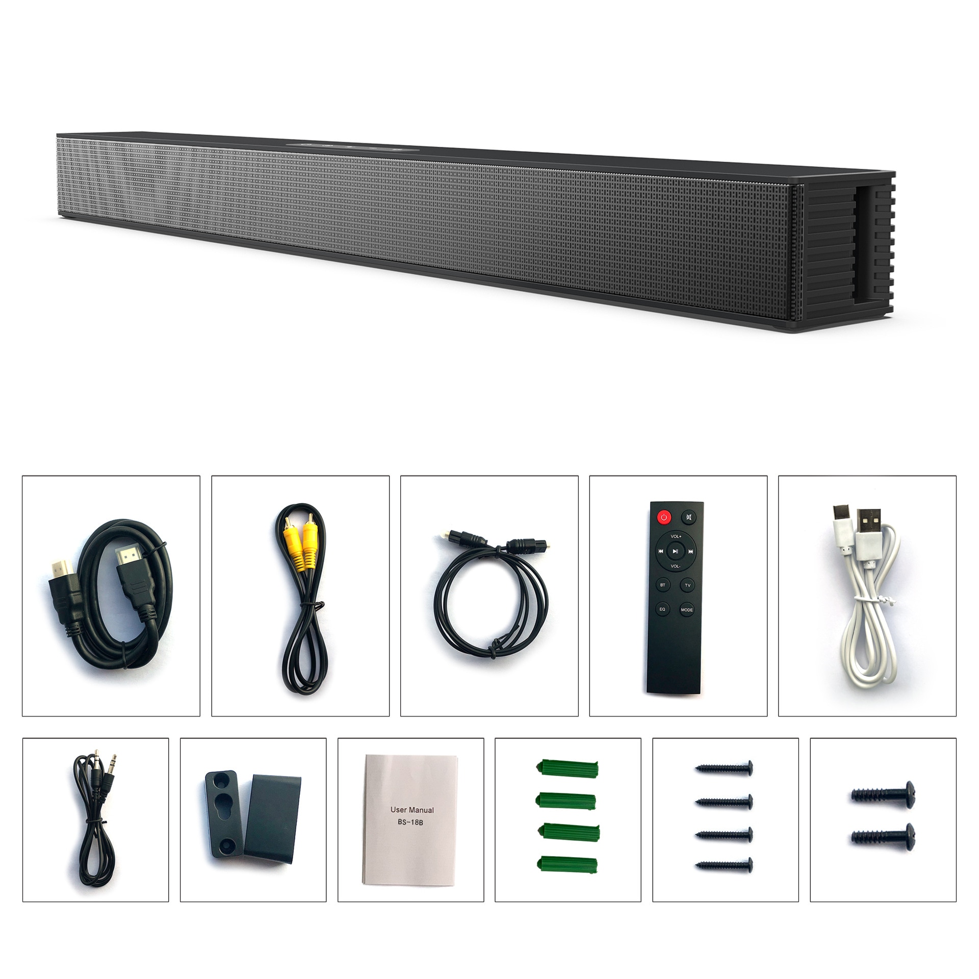 Difuzor de bar, conectivitate Bluetooth, anulare inteligenta a zgomotului, interfata multifunctionala, calitate a sunetului HIFI, 580x109x85 mm, negru