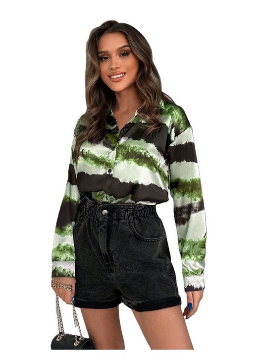 Camasa Dama, Croiala lejera, Casual, Imprimeu Tie Tye, Verde, M