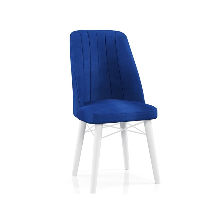 Scaun Berlin Babyface Albastru, living, bucatarie, tapiterie din stofa catifea, lemn, picioare albe, 92cm x 45cm x 45 cm - Desire Furniture