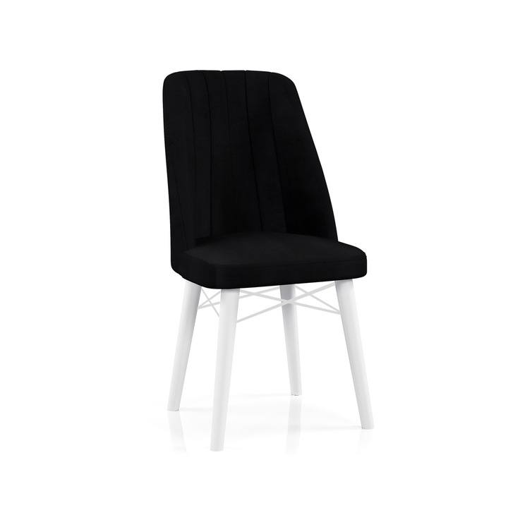 Scaun Berlin Babyface Negru, living, bucatarie, tapiterie din stofa catifea, lemn, picioare albe, 92cm x 45cm x 45 cm - Desire Furniture