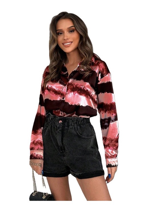 Camasa Dama, Croiala lejera, Casual, Imprimeu Tie Tye, Rosu, L