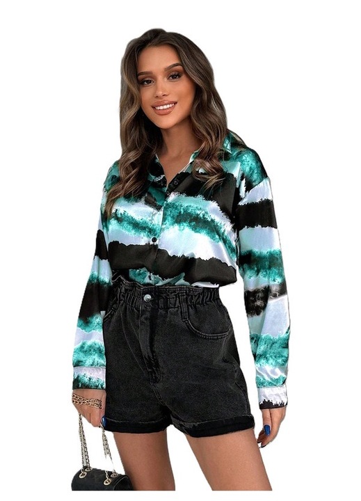 Camasa Dama, Croiala lejera, Casual, Imprimeu Tie Tye, Albastru, M