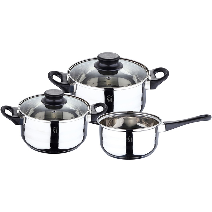 Set de oale pentru gatit San Ignacio Toledo, 5 piese, inox, inductie, 16 / 18 / 20 cm, 1.6 / 2.3 / 3.3 L