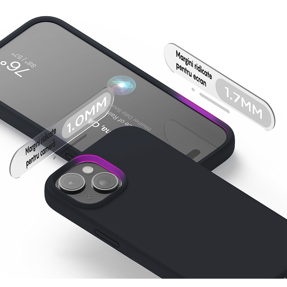 Husa CASEY STUDIOS™ pentru Apple iPhone 14, Soft Silicone Premium, Microfibra in Interior, Midnight Blue, de Protectie, Ultra Slim, pentru Incarcare Wireless, Margini Ridicate pentru Protectia Ecranului si a Camerelor