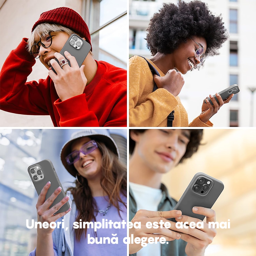 Husa CASEY STUDIOS™ compatibila cu iPhone 13, Soft Silicone Premium, Microfibra in Interior, Dark Gray, de Protectie, Ultra Slim, pentru Incarcare Wireless, Margini Ridicate de Protectia Ecranului si a Camerelor
