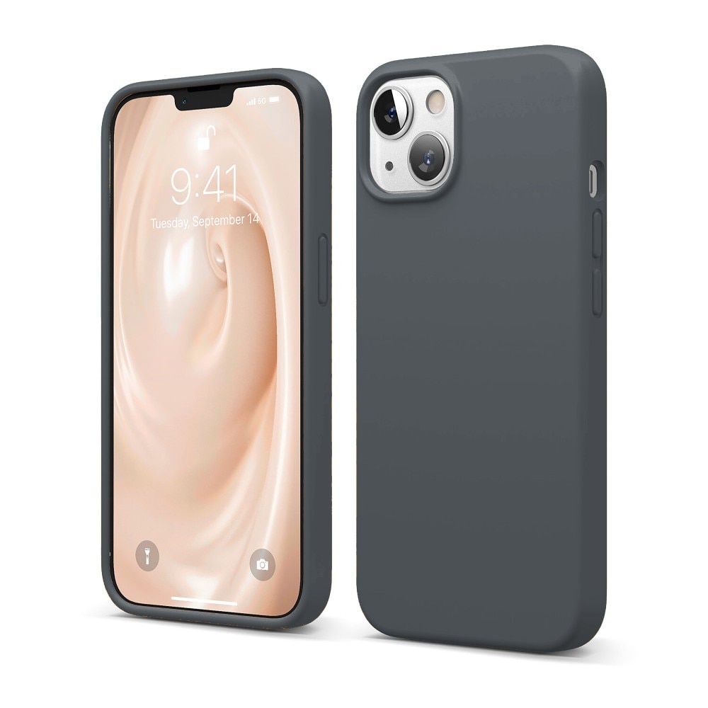 Husa CASEY STUDIOS™ pentru Apple iPhone 13, Soft Silicone Premium, Microfibra in Interior, Dark Gray, de Protectie, Ultra Slim, pentru Incarcare Wireless, Margini Ridicate pentru Protectia Ecranului si a Camerelor