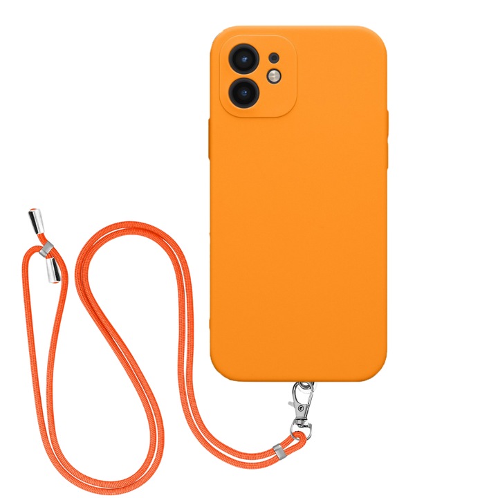 Калъф за Apple iPhone 12 с регулируема каишка, защита, комфорт, висококачествен материал, достъп до всички портове, изключително издръжлив, устойчив на удар, против надраскване, приятно усещане при докосване, неоново оранжев