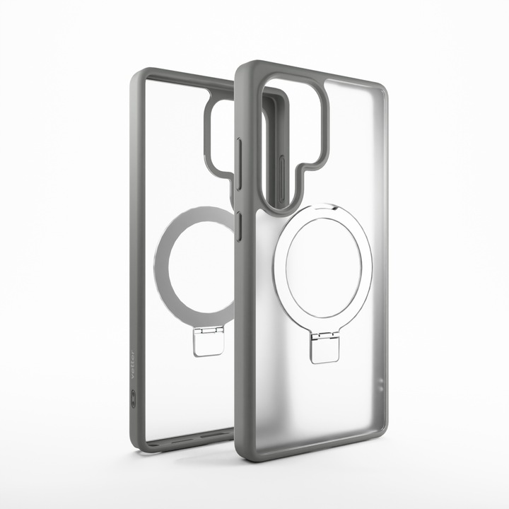 Husa pentru Samsung Galaxy S25 Ultra Clip-On Hybrid, Matt, with MagSafe foldable Stand, Titanium Grey
