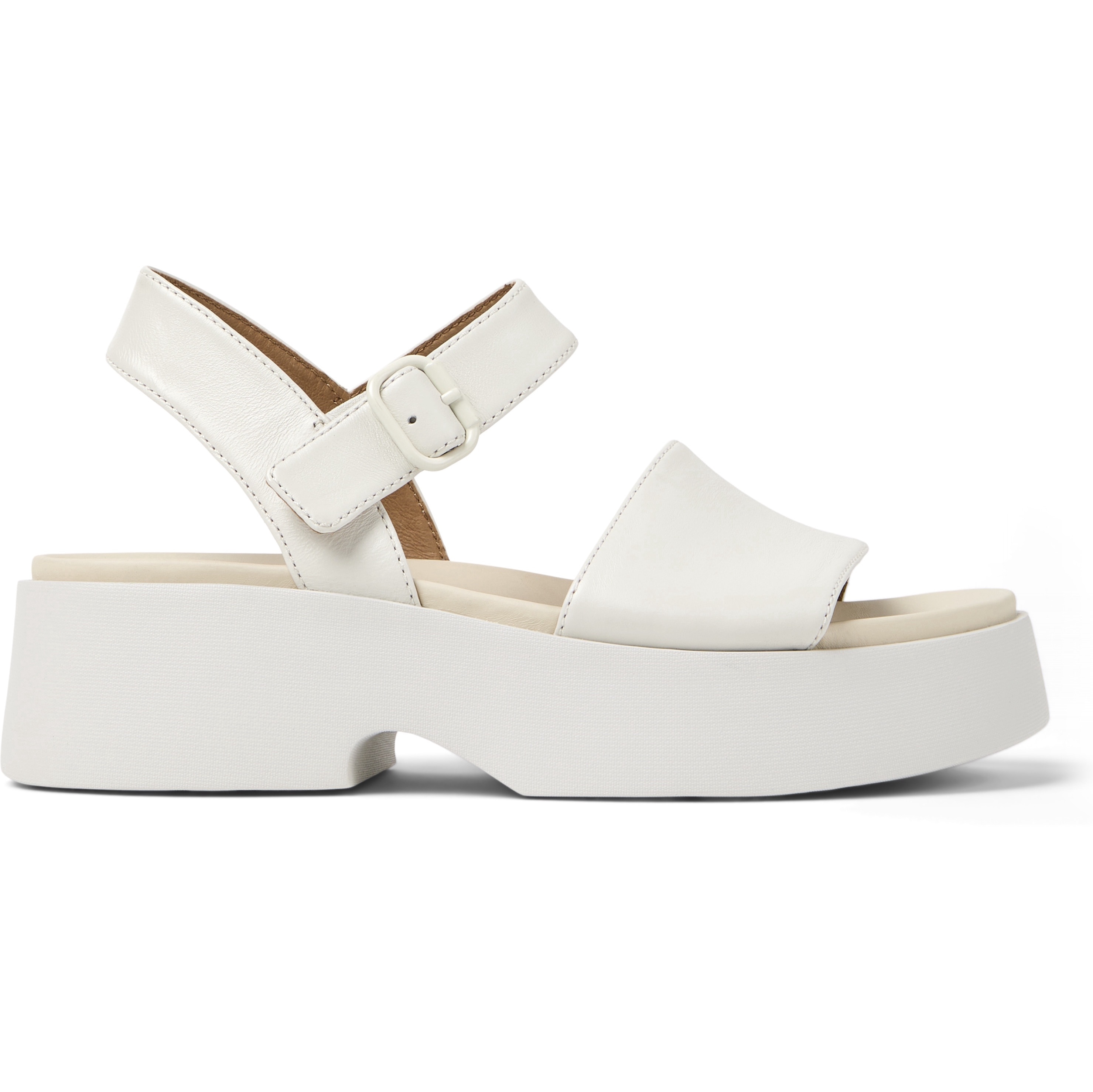 Camper, Sandale din piele cu talpa demi-wedge Tasha, Alb, 41