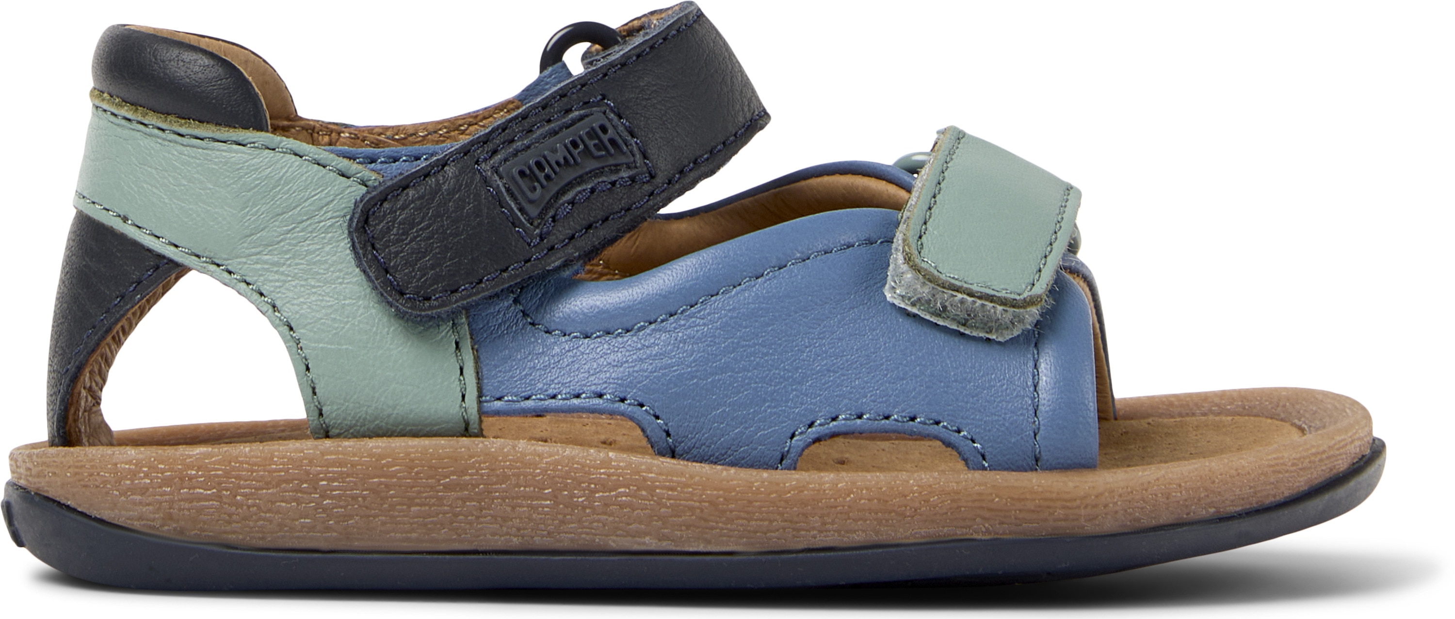 Camper, Sandale de piele cu inchidere velcro, Verde pal, Albastru, 21 EU
