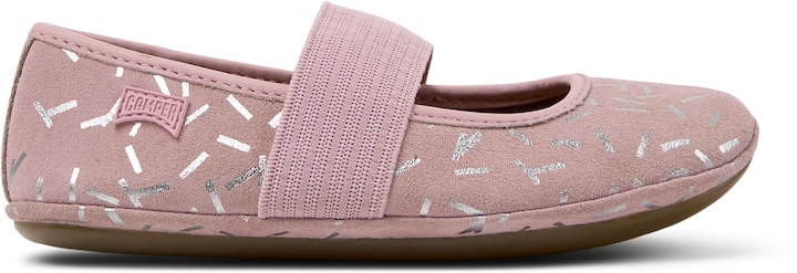 Camper, Balerini de piele cu brant anatomic si banda elastica Right 8469, Roz prafuit/Argintiu