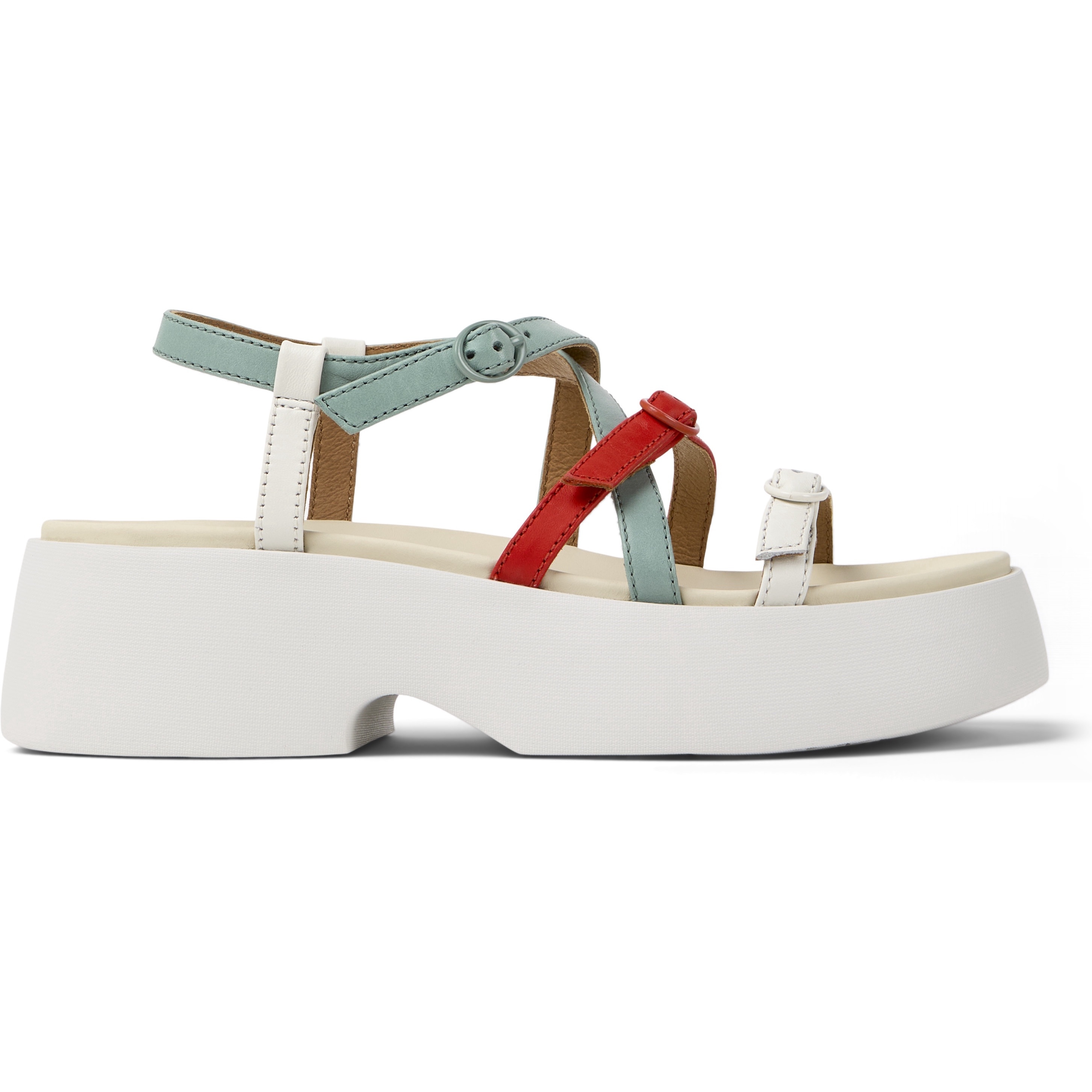 Camper, Sandale din piele cu aspect contrastant Tasha, Alb, Verde, 38