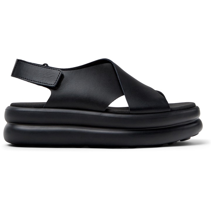 Camper, Sandale din piele cu talpa flatform si segment cu inchidere velcro, Negru