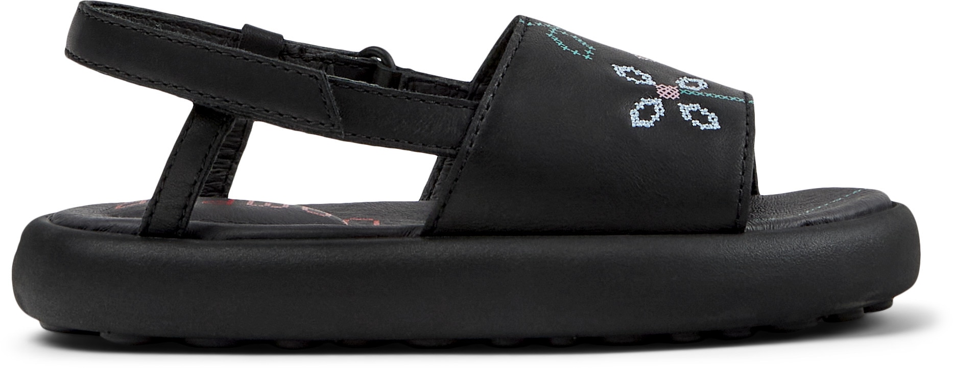 Camper, Sandale de piele cu broderie, Negru, 29 EU