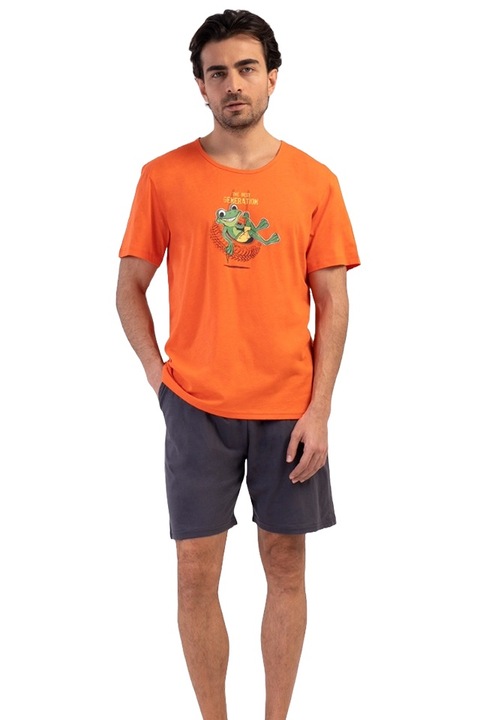 Pijamale barbati, Vienetta Man, model The Best Generation., Gri/Portocaliu