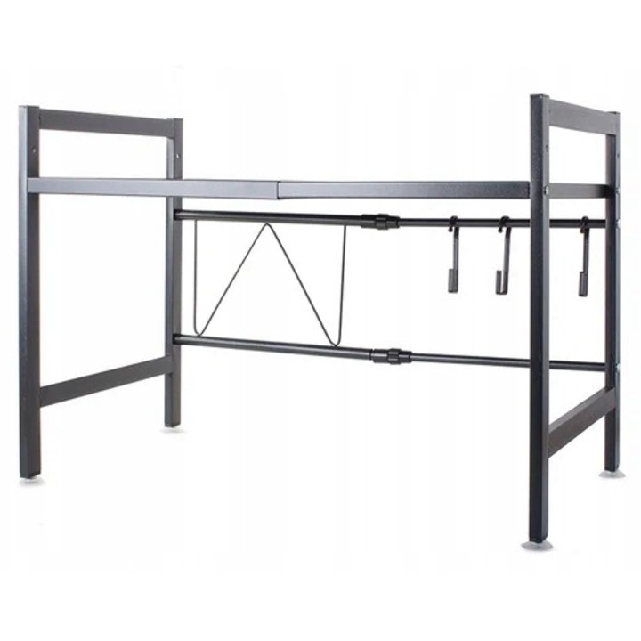 Raft organizare pentru cuptor cu microunde, Rozz, reglabil, negru, 40-68cm, set cu 6 carlige