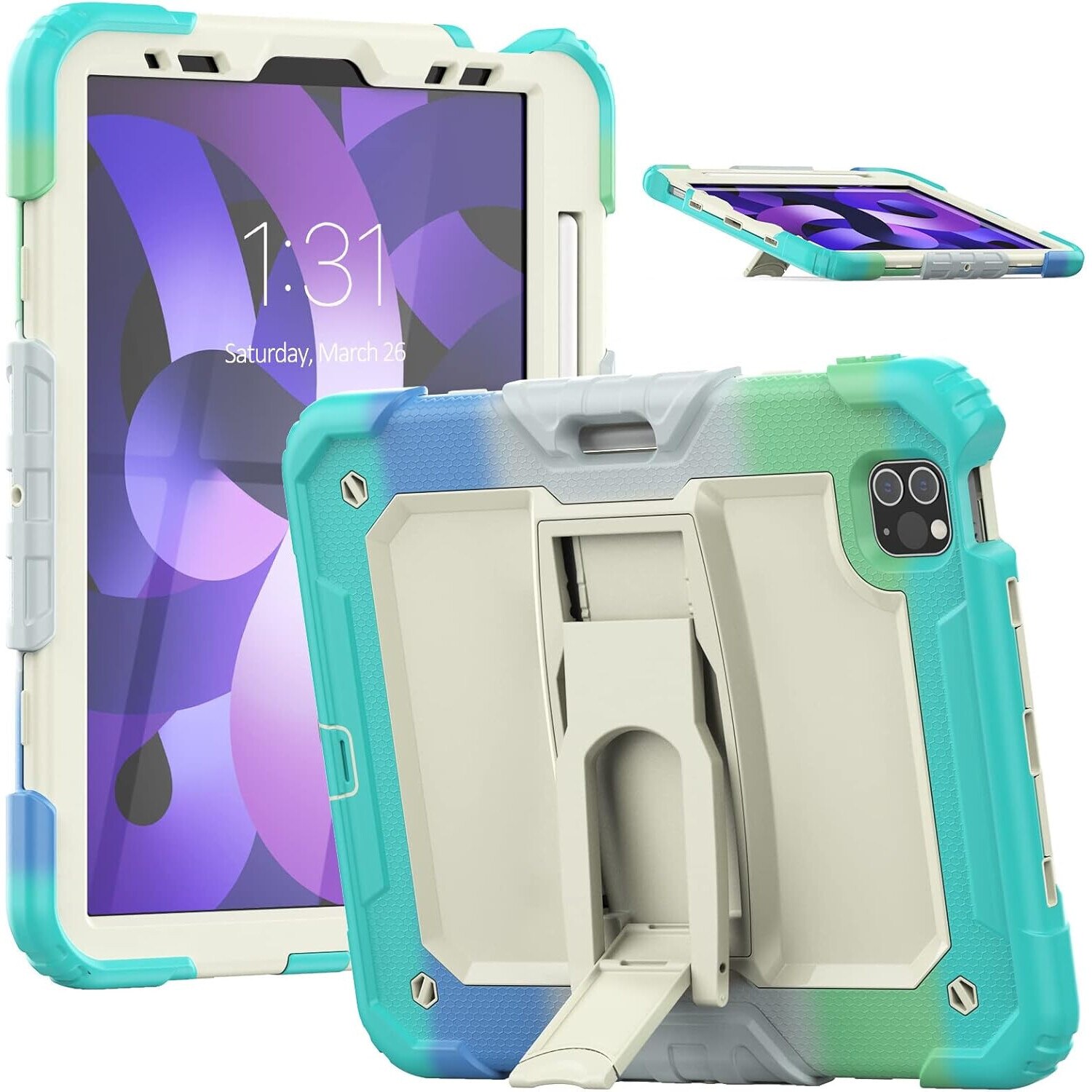 Etui pentru tableta cu suport si curea, 11", multicolor, trei straturi de protectie