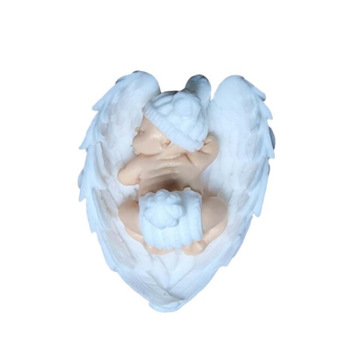 Marturie botez din sapun in forma de bebelus pe aripi, 8 cm, alb