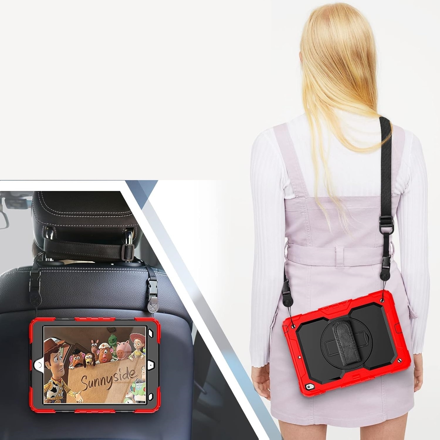 Etui pentru iPad Pro 12.9", rosu, cu suport si curea reglabila, 3 straturi de protectie