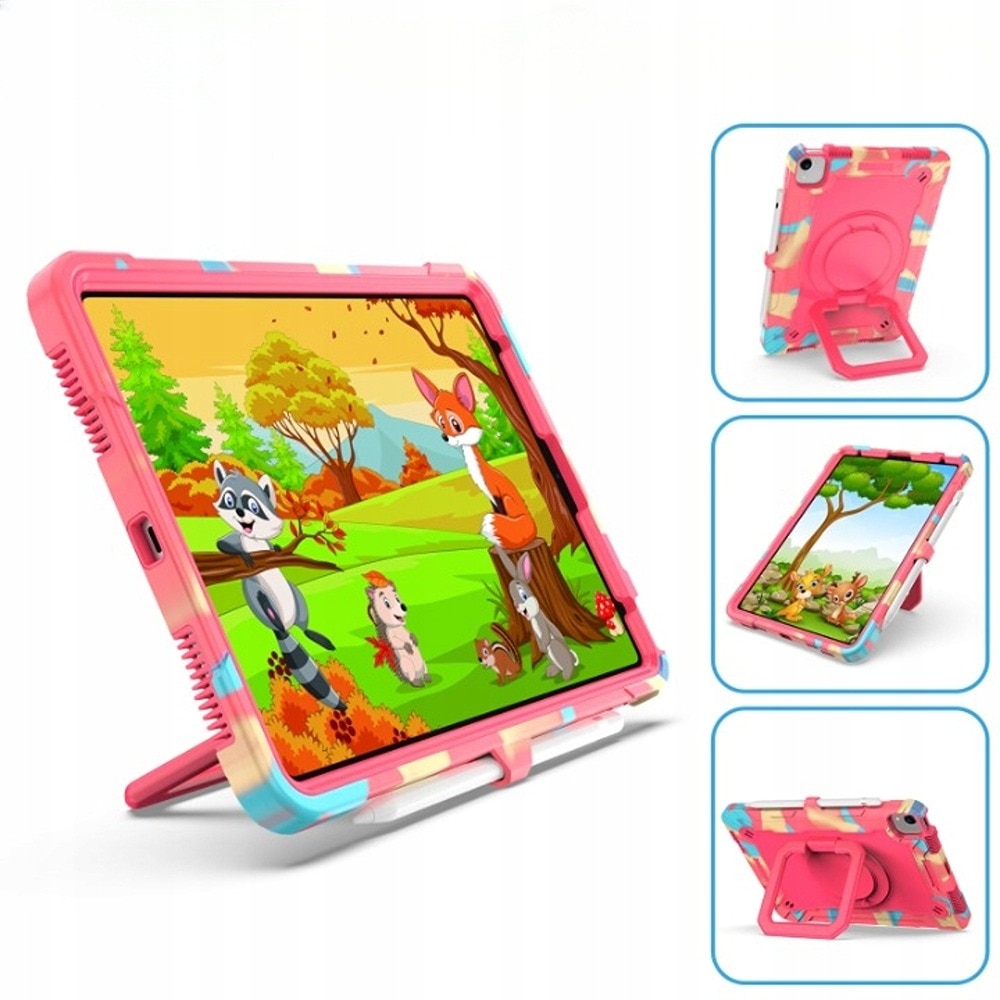 Husa pentru iPad Pro 11" cu suport si curea, roz, trei straturi de protectie