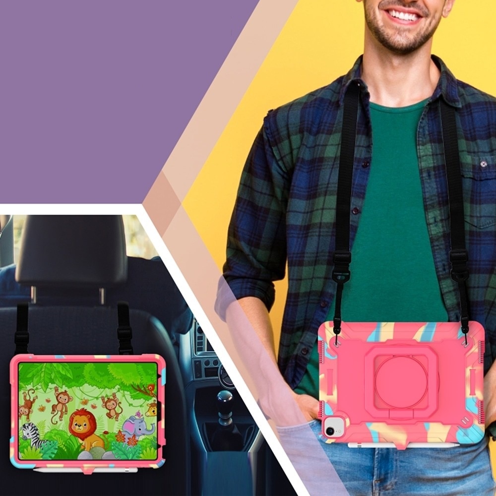 Husa pentru iPad Pro 11" cu suport si curea, roz, trei straturi de protectie