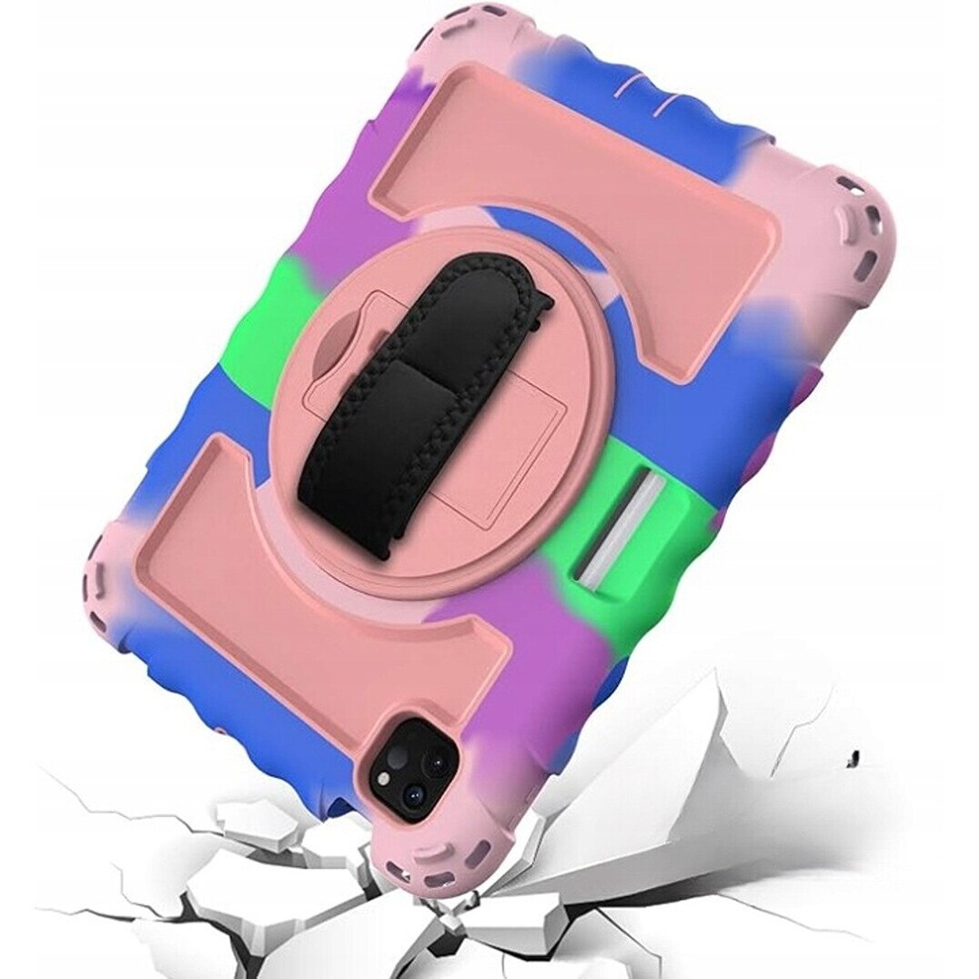 Husa pentru tableta iPad Air 4 10.9", roz, cu suport si curea reglabila, constructie tripla