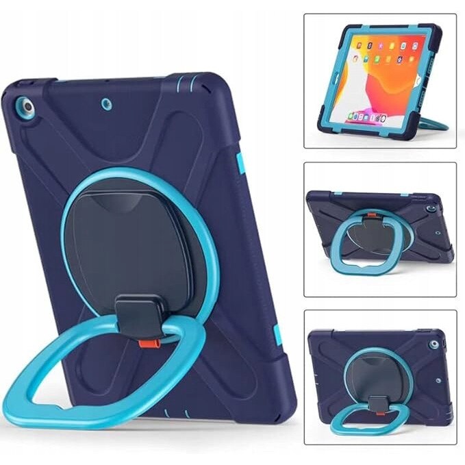 Husa pentru iPad 10.2" 2021/2020/2019, cu suport rotativ, banda reglabila, albastru, 3 straturi