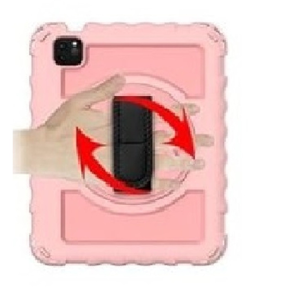 Husa tableta Samsung Tab A 10.1" 2019, 3 straturi, roz, cu suport rotativ si curea ajustabila