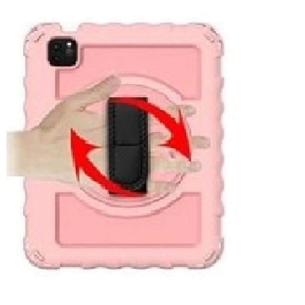 Husa tableta Samsung Tab A 10.1" 2019, 3 straturi, roz, cu suport rotativ si curea ajustabila