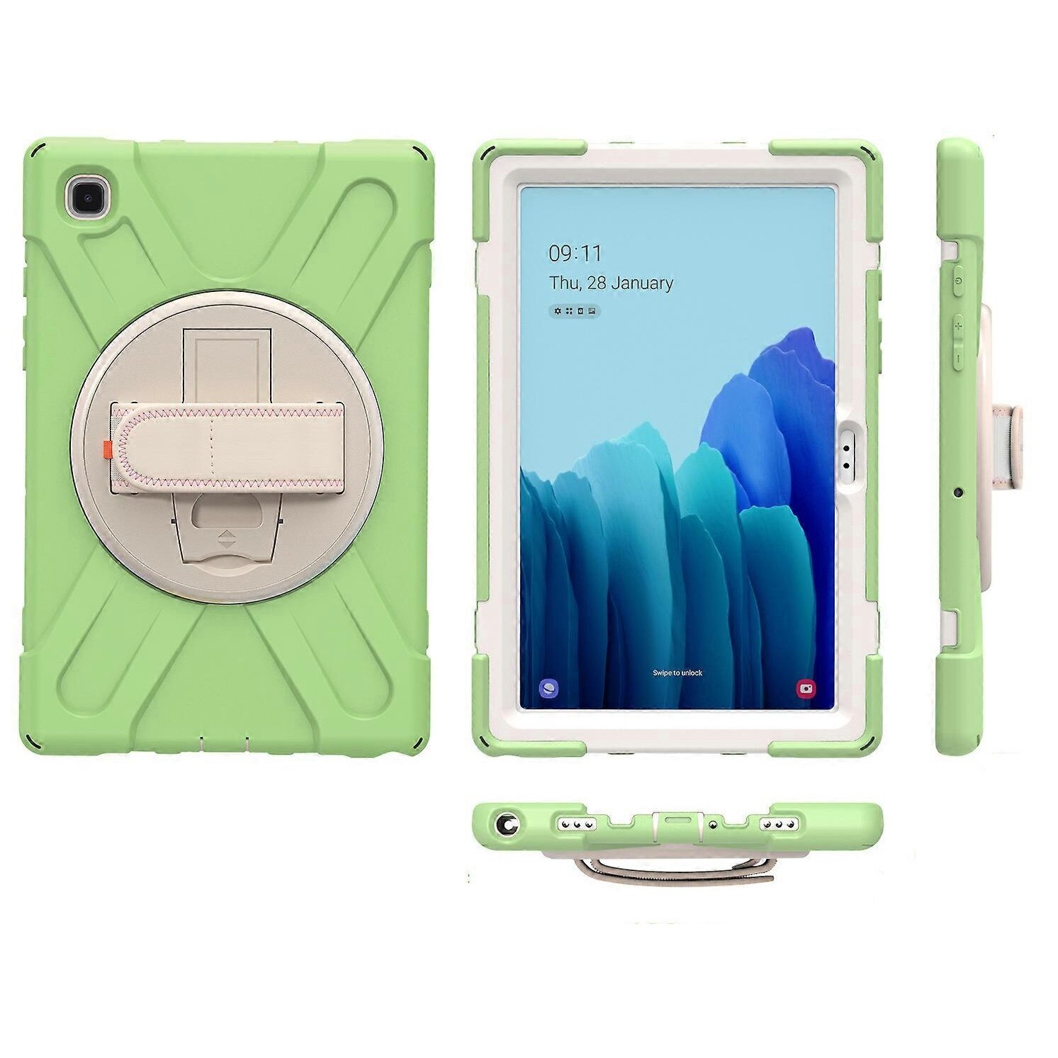 Husa pentru tableta, Galaxy Tab S7, 12,4", 3 straturi, verde, cu suport si curea ajustabila