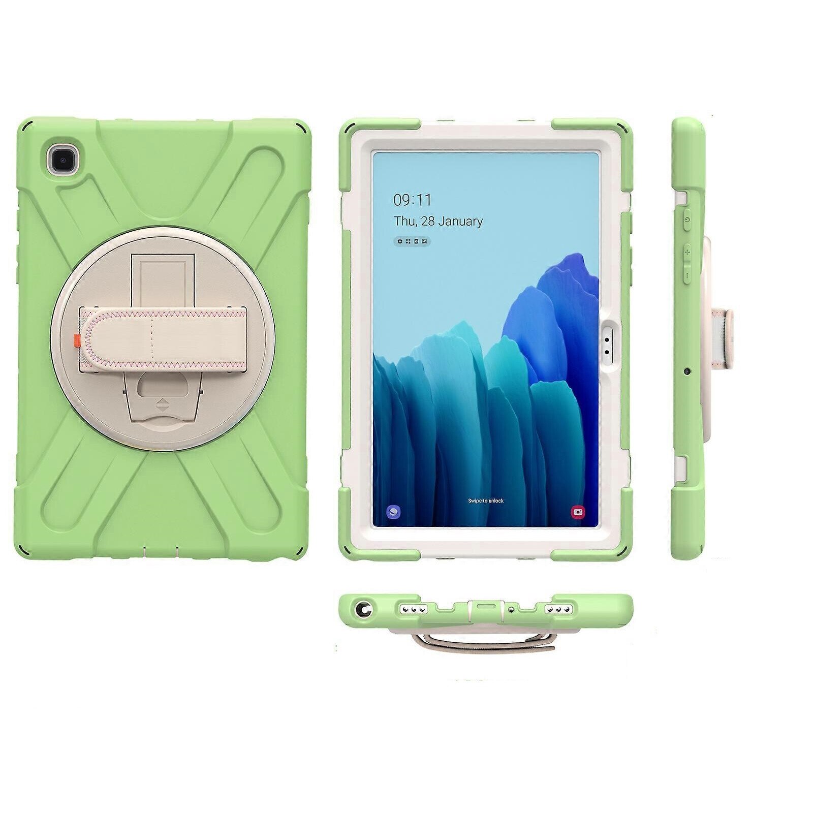 Husa pentru tableta, Galaxy Tab S7, 12,4", 3 straturi, verde, cu suport si curea ajustabila