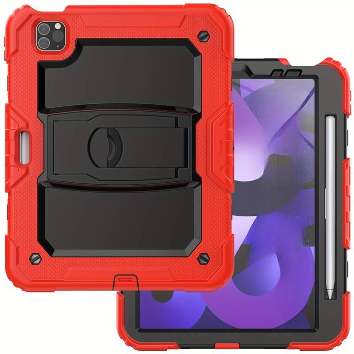 Tok iPad Air 5/4/Pro 11"-hez, piros, állvánnyal és vállpánttal, tartós kivitel
