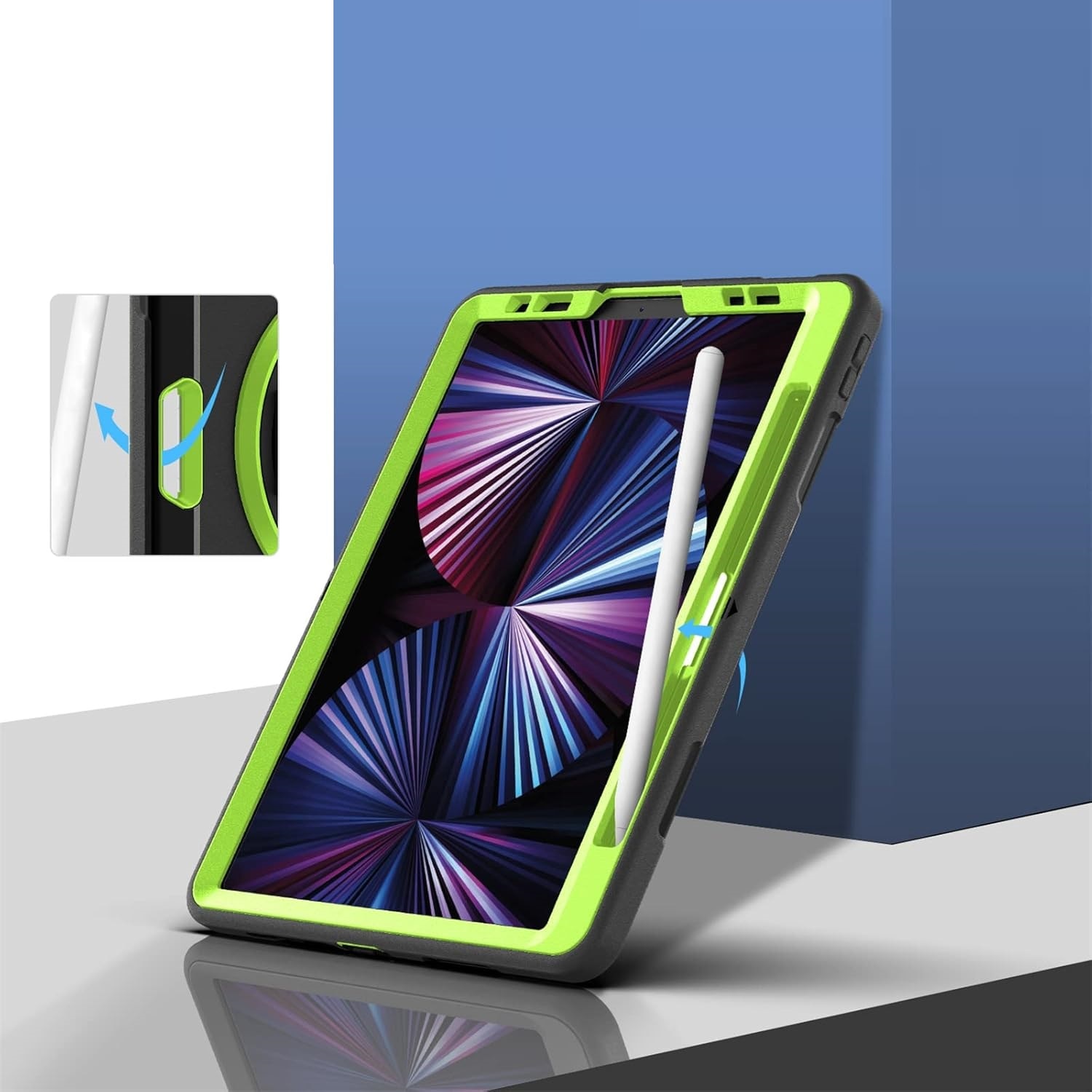 Husa pentru iPad Pro 11" 2021/2020, 3 straturi, suport rotativ, loc pentru stylus, neagra