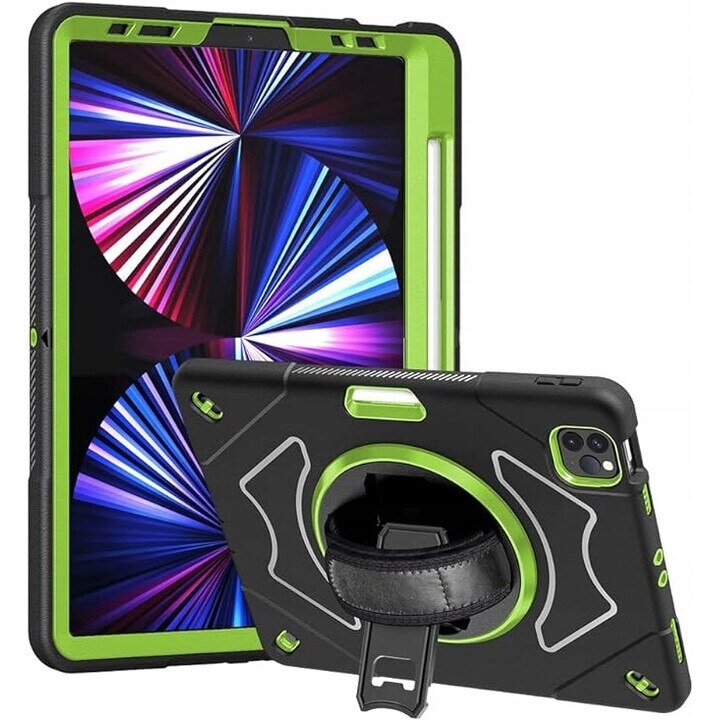 Husa pentru iPad Pro 11" 2021/2020, 3 straturi, suport rotativ, loc pentru stylus, neagra