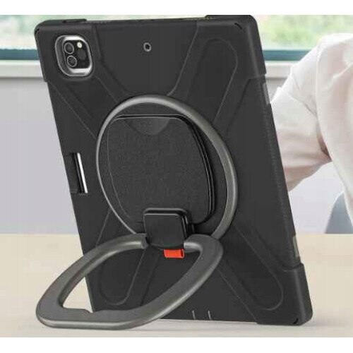 Husa tableta 12,9", cu suport si curea, neagra, trei straturi de protectie
