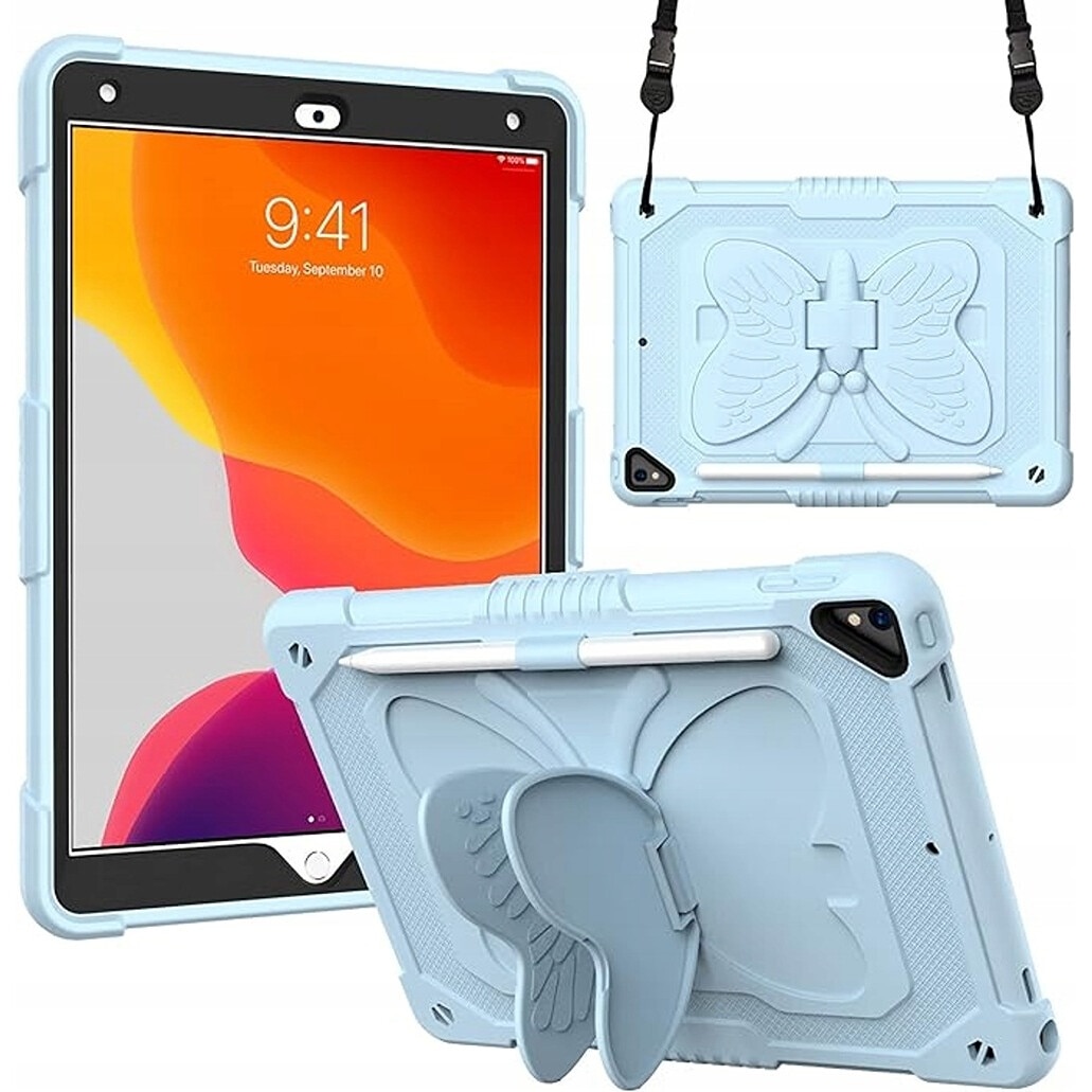 Husa tableta 10.2", albastra, cu suport si curea de umar, trei straturi de protectie